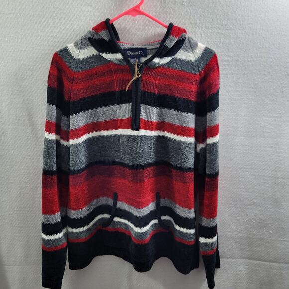 Denim & Co Chunky Red, Black & Gray Pullover Sweater With Hood Size L 122623-586 - Picture 6 of 6